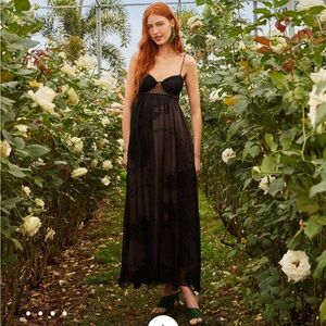 FARM Rio Black Sheer Lace Maxi Dress
